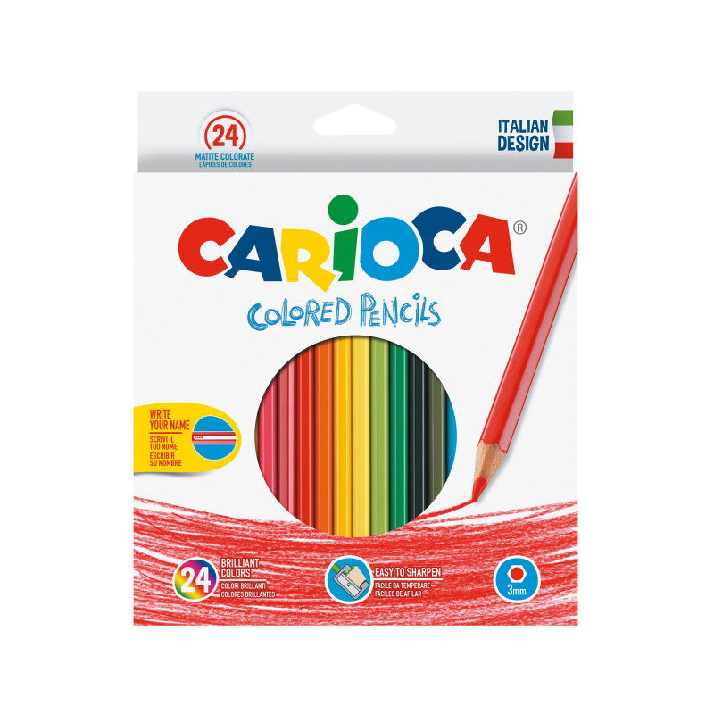 40381 - CARIOCA-  Matite Esagonali Colorate in Legno 24 pz - Lápices Hexagonales - Hexagonal Pencils - Crayons Hexagonal