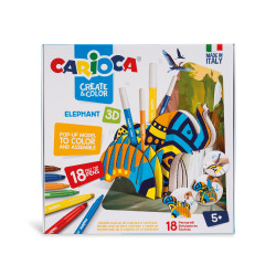 42902 - CARIOCA - Modello Pop Up 3D da costruire e colorare con 18 Pennarelli Superlavabili ELEPHANT