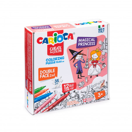 Coloring Puzzle + 12 Felt Tip Pens Magical Princess TO COLOR CARIOCA