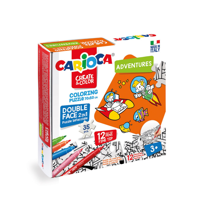 43045 - CARIOCA - Puzzle da colorare + 12 pennarelli ADVENTURES - Puzzle para colorear - Coloring Puzzle - Puzzle à Colorier