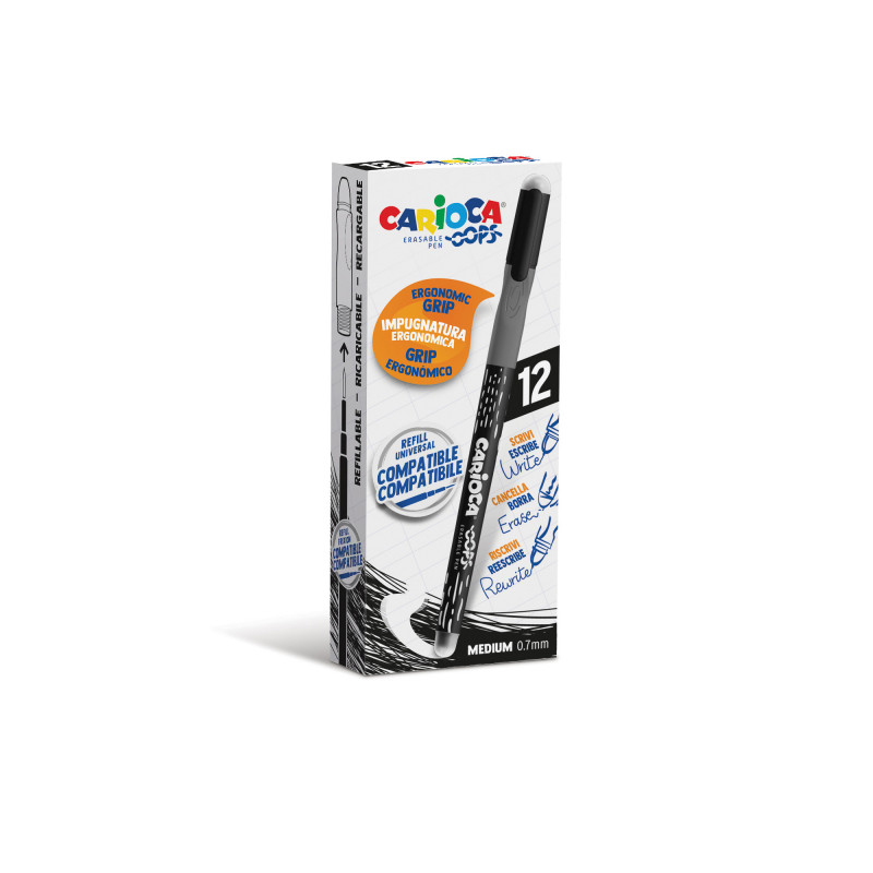 43039/01 - CARIOCA - Penna Cancellabile OOPS nero 12 pz - Bolígrafo Borrable - Erasable Pen - Stylo Effaçable 43039/01 - CARIOCA - Penna Cancellabile OOPS nero 12 pz - Bolígrafo Borrable - Erasable Pen - Stylo Effaçable