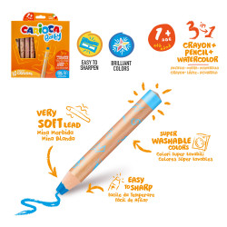 Carioca Baby 3 in 1 Jumbo Wooden Body Crayons 6 Pieces, For ages