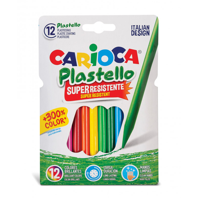 42880 - CARIOCA - Pastelli Cera Resistenti PLASTELLO 24 pz - Plasticeras Resistentes - Resistant Crayons - Pastels Résistant