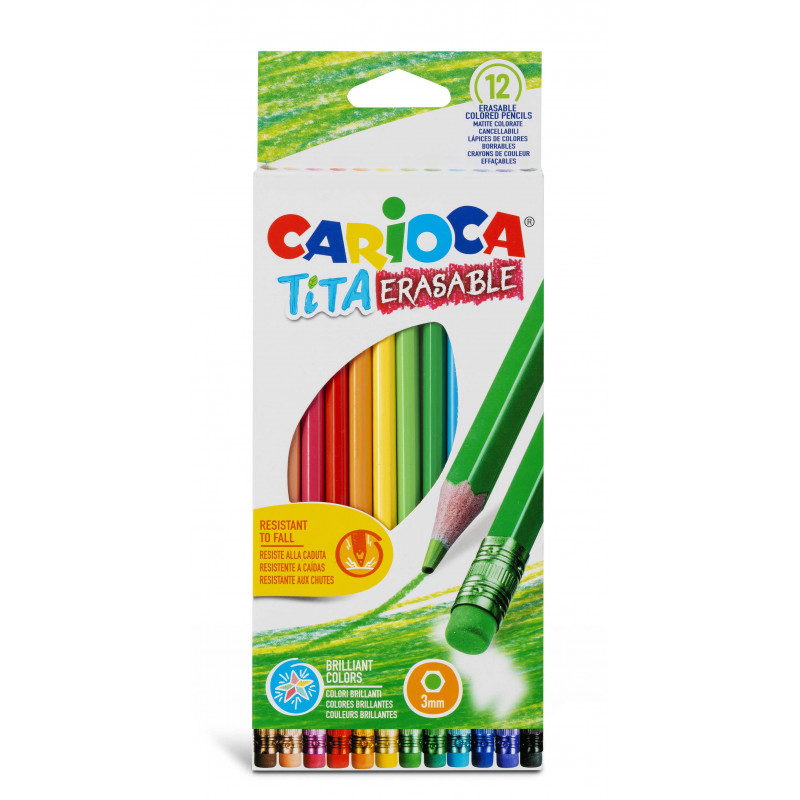 42897 - CARIOCA - Matite Colorate in Resina Cancellabili TITA 12 pz - Lápices Borrables - Erasable Colored -  Crayons Effaçable