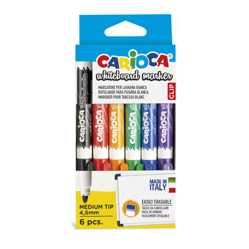 42921 - CARIOCA - Marcatore Lavagna Bianca Punta Media Colori Assortiti 6 pz - Rotuladores borrables - Markers - Marquers