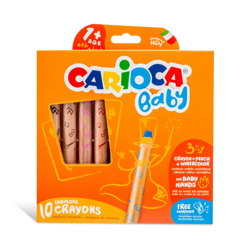 42818 - CARIOCA - Pastelloni 3 in 1 Extralarge BABY con Temperino 10 pz  - Lápices - crayons - crayons