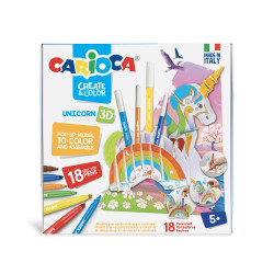 42986 - CARIOCA - Modello Pop Up 3D da costruire e colorare con 18 Pennarelli Superlavabili UNICORN