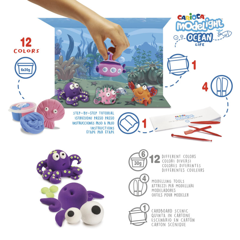 Carioca Modelight Maxi Ocean - Pasta De Modelar Super Elástica Sin Gluten, 6 Botes De 30g