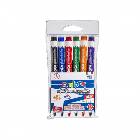 multicolor Carioca Clip Bolsa de 6 rotuladores borrables para pizarra blanca 