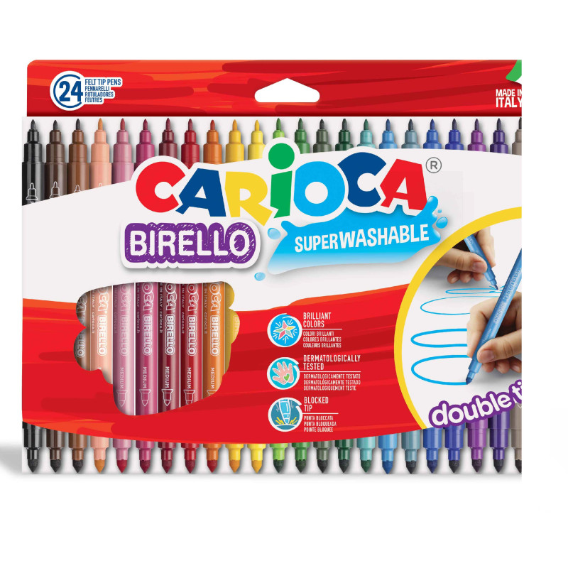 Rotulador carioca birelo bipunta caja de 24 colores. – Papelería Vital