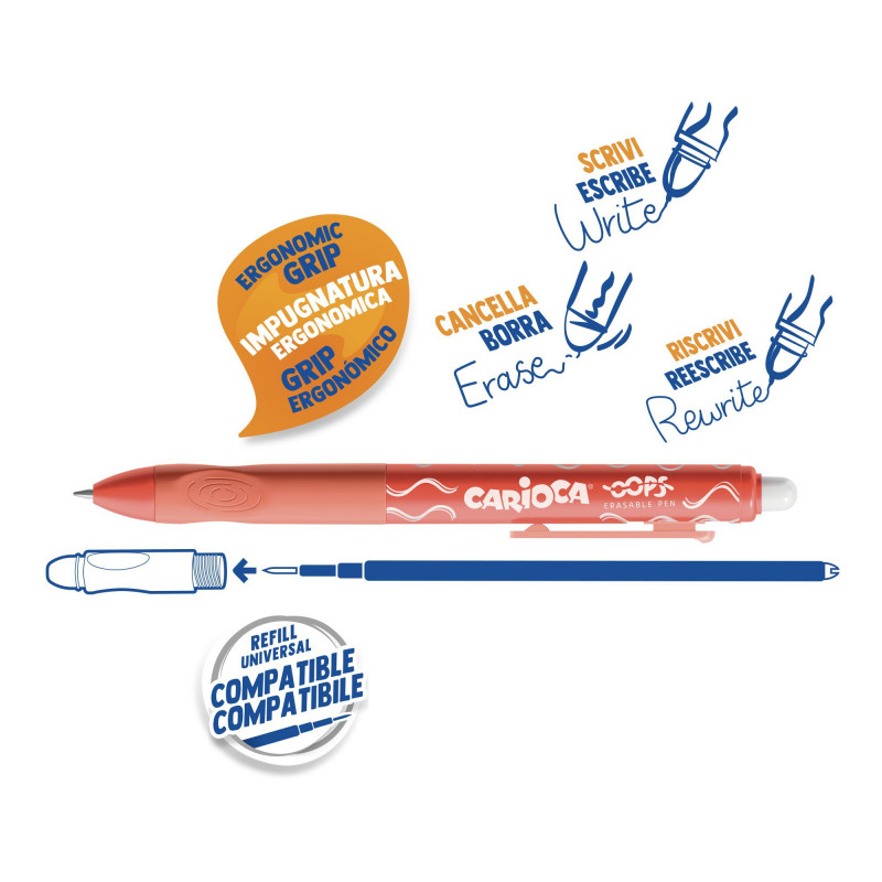 43043/03 - CARIOCA - Penna Cancellabile a Scatto OOPS rosso - Bolígrafo Borrable - Erasable Pen - Stylo Effaçable 43043/03 - CARIOCA - Penna Cancellabile a Scatto OOPS rosso - Bolígrafo Borrable - Erasable Pen - Stylo Effaçable