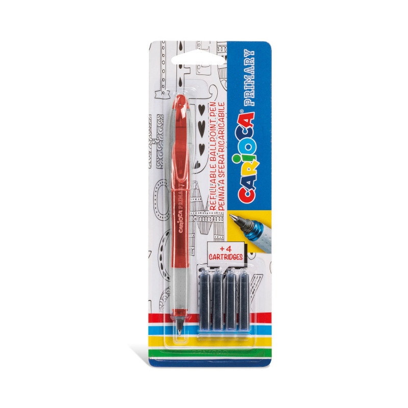 43248/03 - CARIOCA - Penna Roller Ricaricabile Rosso con 4 Catucce - Bolígrafo Roller - Roller Pen - Stylo à Bille 43248/03 - CARIOCA - Penna Roller Ricaricabile Rosso con 4 Catucce - Bolígrafo Roller - Roller Pen - Stylo à Bille